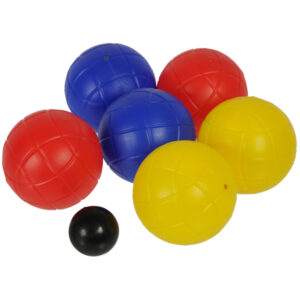 Jeu de boules set 6 gekleurde ballen/1 but met draagtray 10226242