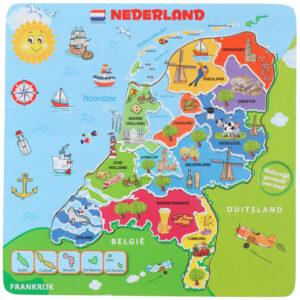 Marionette Puzzel Nederland - Houten Puzzel - Landkaart Nederland - 13 stukken - Hout 3231534