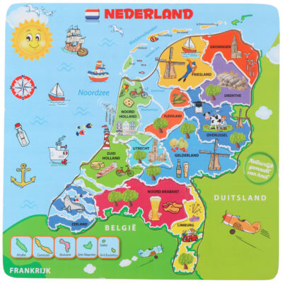 Marionette Puzzel Nederland - Houten Puzzel - Landkaart Nederland - 13 stukken - Hout 3231534