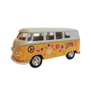 Metalen gele Volkswagen hippiebus pull-back 10077345