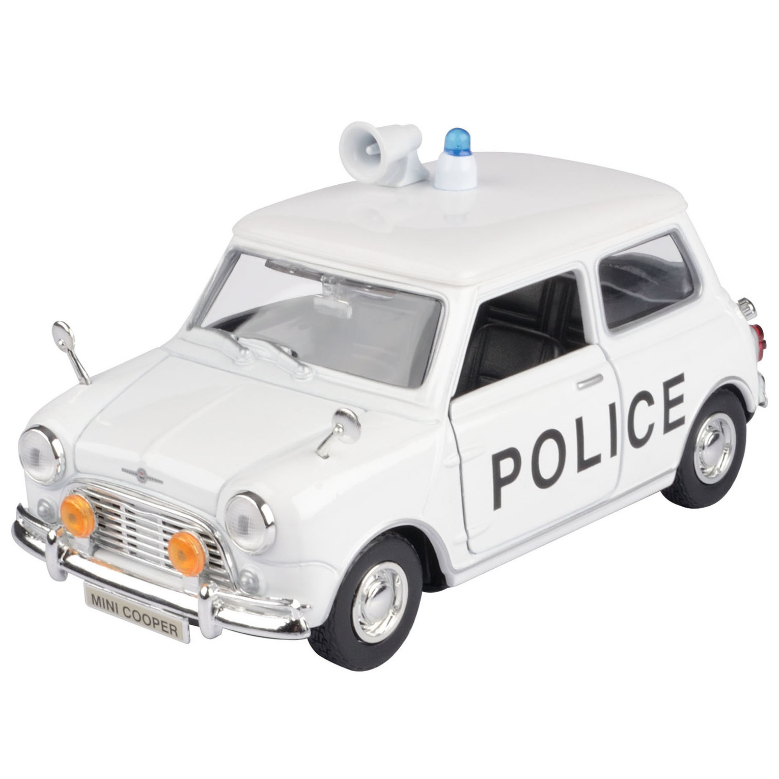 Modelauto Mini Cooper politie auto wit schaal 1:18/17 x 8 x 8 cm 10300718