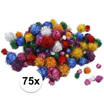 Multi kleur decoratieve pompons met glitters 15-40 mm 10083438