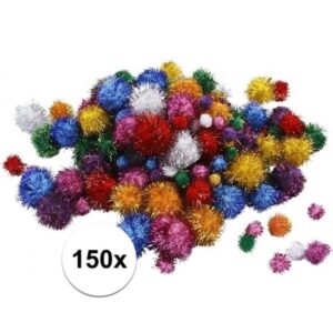 Multi kleur decoratieve pompons met glitters 15-40 mm 10107819