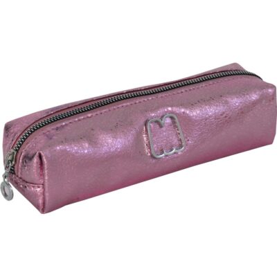 Nep lederen etui roze metallic 22 cm potloden/pennen opbergen 10136172