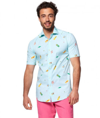 OppoSuits overhemd Pool Life heren polyester lichtblauw mt S 412366