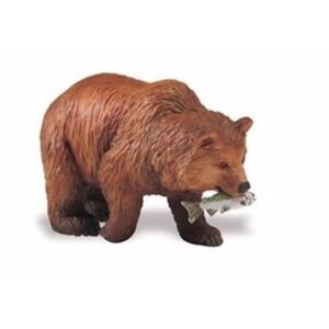 Plastic speelgoed figuur grizzlybeer 8 cm met zalm 10092167