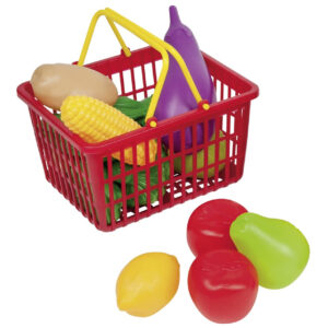 Rood speelgoed boodschappen/winkelmandje met groente en fruit 11-delig 10233258