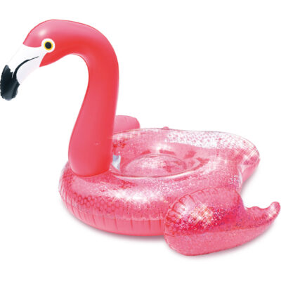 Roze glitter flamingo opblaasbare ride-on/luchtbed 138 x 140 x 98 cm speelgoed 10219179