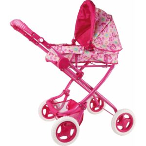 Roze poppen wandelwagen met bloemen 10086200