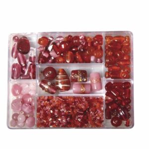 Roze/rode glaskralen in opbergdoos 115 gram hobbymateriaal 10095468