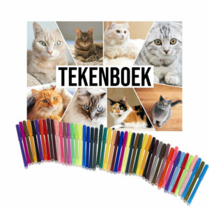 Schetsboek Katten liefhebbers A4 50 paginas met 50 viltstiften 10249905