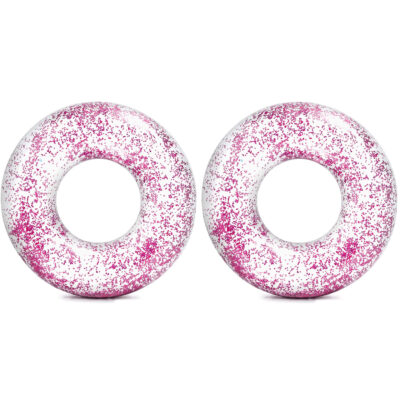 Set van 2x stuks intex opblaasbare roze glitter zwembanden/zwemringen transparant 120 cm 10225032