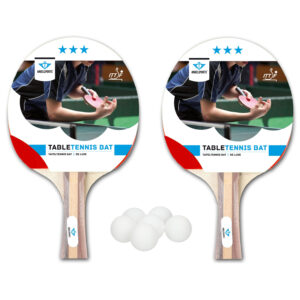 Set van 2x tafeltennis batjes 3 sterren + 12x tafeltennis/ping pong balletjes wit 4 cm 10251633