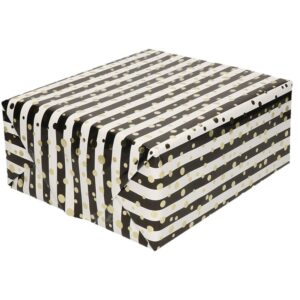 Set van 4x stuks gemetaliseerd inpakpapier/cadeaupapier wit/ zwarte streepjes en gouden ballen 150 x 70 cm 10233734