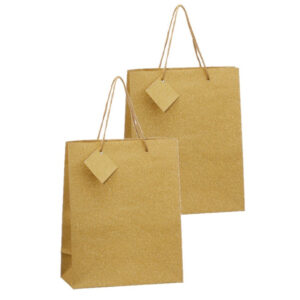 Set van 4x stuks luxe gouden papieren giftbags/cadeau tasjes met glitters 21 x 26 x 10 cm 10331794