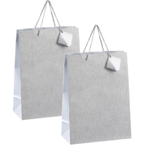 Set van 4x stuks luxe papieren giftbags/cadeau tasjes zilver met glitters 25 x 33 x 12 cm 10331920