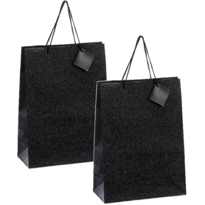 Set van 4x stuks luxe papieren giftbags/cadeau tasjes zwart met glitters 25 x 33 x 12 cm 10331916