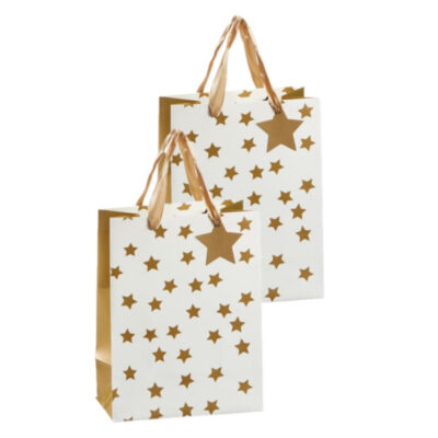 Set van 4x stuks papieren giftbags/cadeau tasjes goud met sterretjes 26 x 32 x 12 cm 10331818