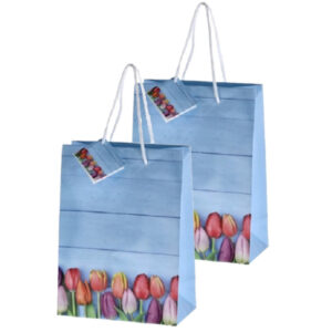 Set van 4x stuks papieren pasen giftbags/cadeau tasjes tulpen 18 x 23 x 8 cm 10331786