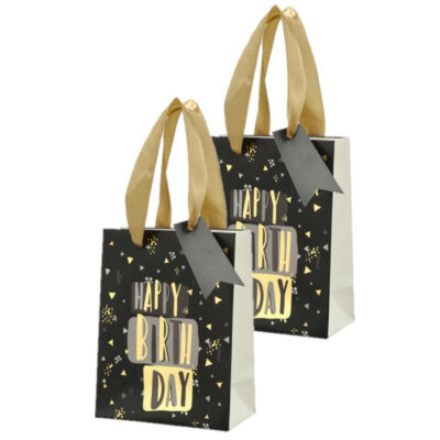 Set van 4x stuks papieren verjaardag giftbags/cadeau tasjes Happy Birthday zwart 11 x 14 x 6 cm 10331760