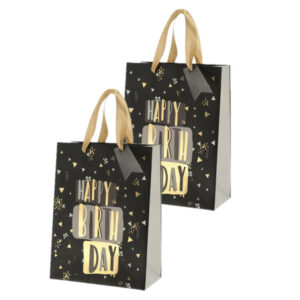 Set van 4x stuks papieren verjaardag giftbags/cadeau tasjes Happy Birthday zwart 17 x 23 x 9 cm 10331756