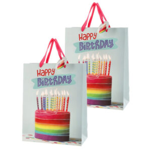 Set van 4x stuks papieren verjaardag giftbags/cadeau tasjes verjaardagstaart 25 x 32 x 12 cm 10331740