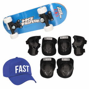 Skateboard set voor kinderen L 9-10 jaar/valbescherming/fast pet/skateboard met print 43 cm blauw 10293894