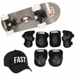 Skateboard set voor kinderen L 9-10 jaar/valbescherming/fast pet/skateboard met print 43 cm grijs 10294403