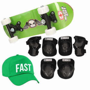 Skateboard set voor kinderen L 9-10 jaar/valbescherming/fast pet/skateboard met print 43 cm groen 10294401