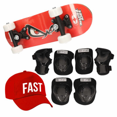 Skateboard set voor kinderen L 9-10 jaar/valbescherming/fast pet/skateboard met print 43 cm rood 10294123