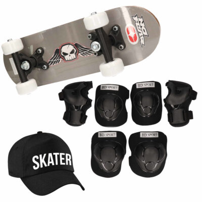 Skateboard set voor kinderen L 9-10 jaar/valbescherming/skater pet/skateboard met print 43 cm grijs 10294402