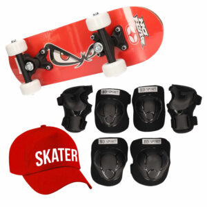 Skateboard set voor kinderen L 9-10 jaar/valbescherming/skater pet/skateboard met print 43 cm rood 10294044