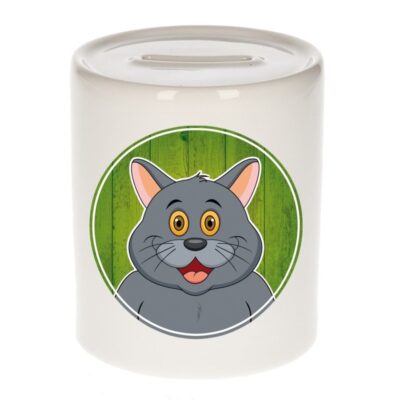 Spaarpot met grijze katten print voor kids 9 cm 10101013