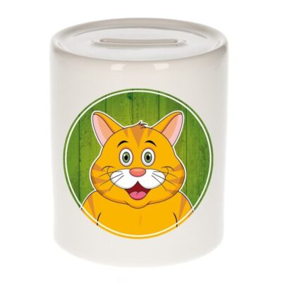 Spaarpot met oranje katten print voor kids 9 cm 10101014