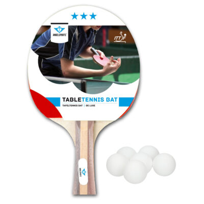 Tafeltennis batje 3 sterren + 12x tafeltennis/ping pong balletjes wit 4 cm 10251632