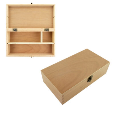 Tekendoos - 3 vaks indeling - hout - opbergbox - 25 x 13 cm 10059201