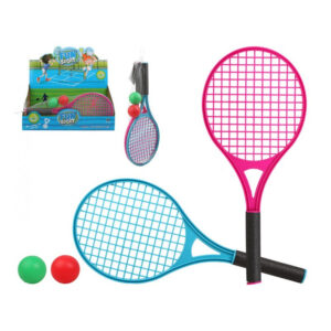 Tennis set/beachball set blauw/rood met 2 ballen voor kinderen 10204487