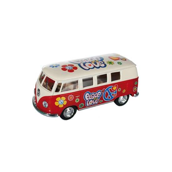 VW model T1 auto busje - hippie style - rood - 12 cm - terugtrek motor 10057569