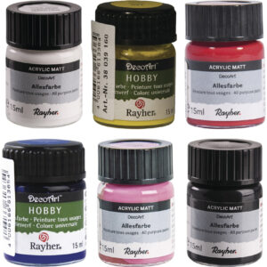 Voordeelset van 6x verschillende kleuren acrylverf/hobbyverf 15 ml per potje 10241802