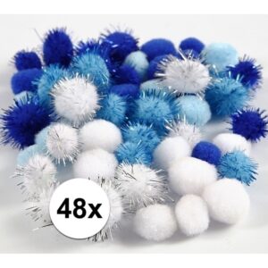 Wit/blauwe decoratieve pompons 15-20 mm 10083415