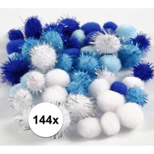 Wit/blauwe decoratieve pompons 15-20 mm 10107816