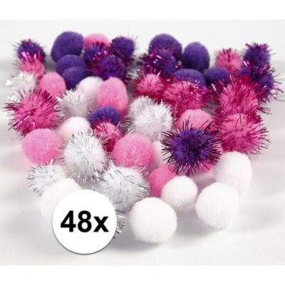 Wit/paarse decoratieve pompons 15-20 mm 10083414