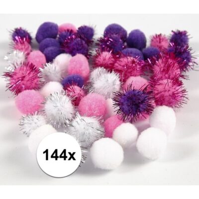 Wit/paarse decoratieve pompons 15-20 mm 10107814