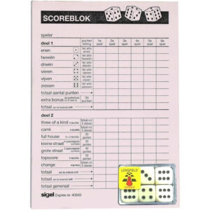 Yahtzee spel accessoires set 100 vellen scoreblok/6 dobbelstenen 10226277