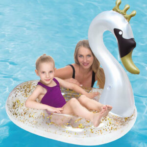 Zilver/gouden zwaan opblaasbare ride-on/luchtbed 71 x 113 x 90 cm kids speelgoed 10220077